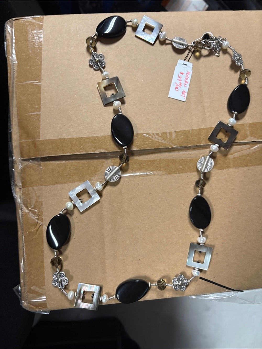 Premier Designs Black and Silver Long Bead Necklace
